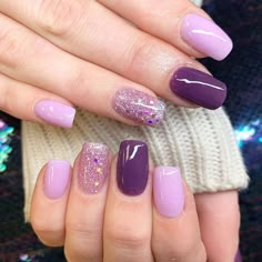 Sns Nails Designs, Purple Gel Nails, Light Purple Nails, Dark Purple Nails, Sns Nails Colors, Purple Glitter Nails, Crazy Design, Purple Nail Art