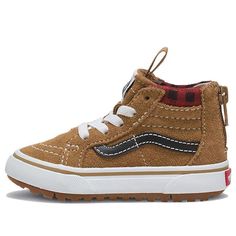 (TD) Vans Sk8-Hi Zip MTE-1 'Plaid Brown Black' VN0A5HZ3Y49 Vans Brown Sneakers For Fall, Sporty Vans Sneakers For Fall, Plaid Brown, Vans Sk8 Hi, Sk8 Hi, Vans Sk8, Baby Clothes, Plaid