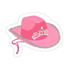 a pink cowboy hat with a tiara on it sticker is shown in the shape of a crown