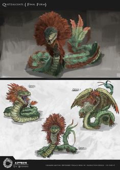 the concept art for godzilla's final form is shown in three different stages, including an