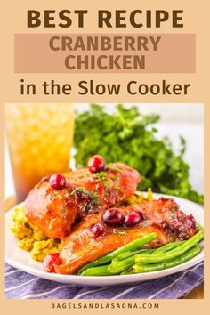 You'll love this Slow Cooker Cranberry Chicken that you make in the Crockpot because it is so easy and simple. It is a 4 ingredient recipe with French onion soup mix, catalina French dressing and has a delicious BBQ flavor. Recipe With French Onion Soup, Chicken Pasta Dishes, Cranberry Chicken, 4 Ingredient Recipes, Clean Eating Chicken, Sweet Chicken, French Dressing, Duck Recipes, Best Slow Cooker