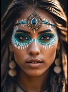 Burning Man Makeup, Native American Makeup, Warrior Makeup, Native American Face Paint, Carnaval Make-up, Creepy Halloween Makeup, Wedding Makeup For Brown Eyes