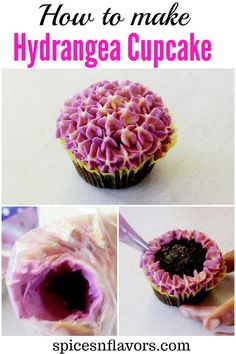 how to make hydrangea cupcakes with pink icing