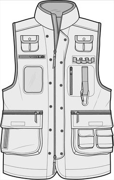 a drawing of a vest with pockets and zippers