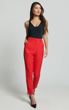 Red Heels, Tailored Pants, High Waisted, Heels, Pants, Red, Trousers