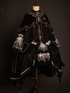 Price for a cape only.   	 		 			Size 			Free Size 		 		 			Full Length 			120-125 Steampunk Fashion Female, Steampunk Fashion Male, Gothic Skirts, Black Cape, Bramble, Bead Chain, Lolita Dress, Gothic Lolita