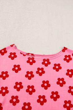 Material: 95% Polyester + 5% Elastane Red Tops For Summer Loungewear, Red Summer Loungewear Tops, Red Short Sleeve Tops For Loungewear, Relaxed Fit Red Top With Floral Print, Cute Red Relaxed Fit Top, Cute Red Top For Spring, Cute Red Tops For Spring, Cute Red Spring Tops, Cute Red Floral Print Tops