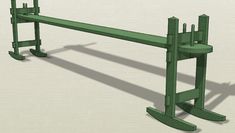 a 3d rendering of a green wooden rocking chair with rails on the bottom and sides