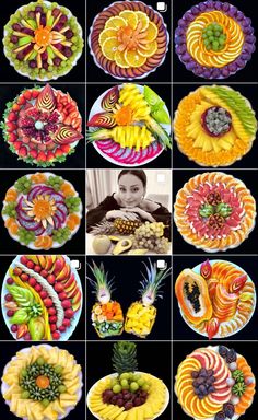 many different pictures of fruits and vegetables arranged in the shape of an apple, pineapple,