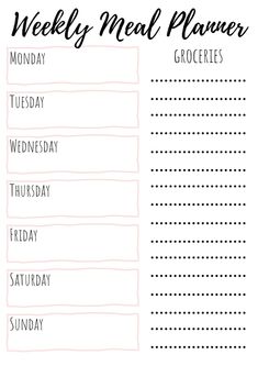 a printable meal planner with the words, weekly meal planner on top of it