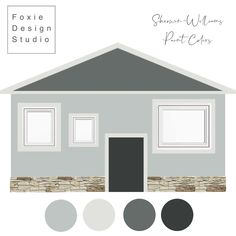 the front and side of a house with different shades of paint chips on it's walls