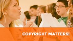 a group of people sitting next to each other in front of a sign that says copyright matters