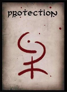 an old sign with the word protection painted on it's side in black and red