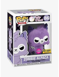 the pop vinyl figure is in a purple box