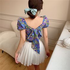 Flower, backless, bowknot bubble blouse, short sleeve topMaterial:blendedColor:as pictureStyle:sweetFeatures:bubble sleeveSize(CM):S,M,L 1inch=2.54cmS:length:41,bust:76&ltp&gtM:length:42,bust:78</p>&ltbr/>&ltp&gtL:length:43,bust:80</p>&ltbr/>&ltp&gtNote:Due to different measurement methods,there will be 1-3 error(unite:cm), please understand.</p>&ltbr/> Blouse Short Sleeve, Lolita Dress, Short Sleeve Top, Short Sleeves Tops, Editorial, Sleeve Top, Bubbles, Prom, Womens Tops