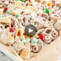 a close up of a tray of food with candy