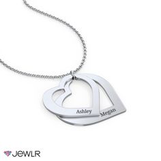 Double the love! This beautiful double-heart necklace makes the perfect gift for yourself or someone special. The customizable pendant features two overlapping cutout hearts in your choice of sterling silver, white, yellow, or rose gold. Personalize yours by adding the names of you and your loved one for the perfect heartfelt gift for any occasion. Double Heart Necklace, Mens Engagement, Someone Special, Double Heart, For Sale Sign, Heartfelt Gifts, Gift Collections, Heart Necklace, Dog Tag Necklace