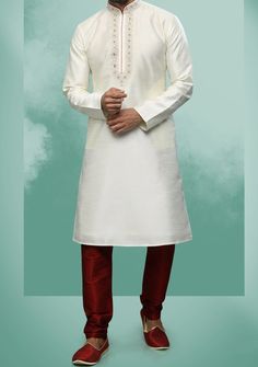 Men's Traditional Party Wear Kurta Pajama - db20615 Festive Churidar With Embroidered Border For Wedding, Festive Wedding Churidar With Embroidered Border, Festive Fitted Sherwani With Embroidered Border, Wedding Kurta With Embroidered Border For Navratri, Festive Fitted Kurta With Embroidered Border, Bollywood Style Fitted Sherwani With Embroidered Border, White Long Sleeve Churidar For Puja, Straight Kurta Sets With Embroidered Border For Traditional Ceremonies, Wedding Kurta With Embroidered Border For Transitional Season