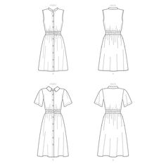 three different views of the front and back of a dress with buttons on each side