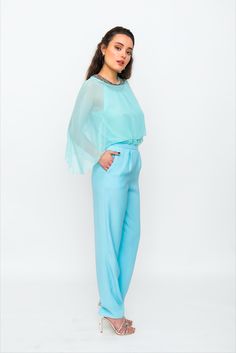 ELEGANT JUMPSUIT OUTFIT FOR WEDDING OR OTHER ELEGANT OCCASION.  Amelia is an elegant and light jumpsuit with chiffon top and cady trousers with pockets. Jewel necklace detail. Very classy and stylish!  #ElegantJumpsuit #JumpsuitOutfit #ElegantStyle #Style #WomanPartyOutfit #PartyOutfit #PartyDress #SummerWeddingOutfit #WeddingOutfit #WeddingGuestOutfit #HandmadeItalianFashion #ItalianHauteCouture #ItalianFashion #MadeInItaly #HandmadeDress #MilanFashion    Check out the full collection!