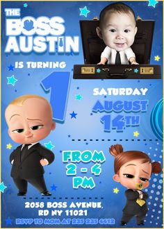 The Boss Baby Birthday Invitation  THE BOSS BABY BIRTHDAY INVITATION PRINTABLE DIGITAL FILE  Delight your little kids with this Awesome The Boss Baby Birthday Invitation  This product is for one The Boss Baby Birthday Invitation, printable and digital file that will be send to your email after your purchase.    ABOUT THIS PRODUCT  This is a digital, printable The Boss Baby Birthday Invitation. the invitation will be personalized by a professional designer after your purchase, using the info that Baby Birthday Invitation Card, Happy Birthday Boss, The Boss Baby, Baby First Birthday Themes, Business Birthday, Baby Birthday Invitations, Boss Birthday, Baby Boss