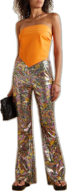 Disco Style Pants For Night Out In Spring, Spring Disco Pants For Night Out, Multicolor Sequined Bottoms For Party Season, Disco Style Full Length Summer Pants, Fitted Multicolor Bottoms For Festival, Fitted Pants For Summer Party, Chic Festive Pants For Summer, Wide Leg Multicolor Pants For Party, Glamorous Spring Festive Pants