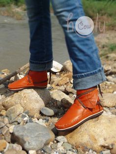 Moccasin Orange Moccasins Moccasin Boots Womens Moccasins | Etsy Leather Ankle Boot Moccasins With Rubber Sole, Western Moccasins With Rubber Sole For Fall, Western Style Leather Ankle Boot Moccasins, Western Style Closed Toe Moccasins With Rubber Sole, Leather Closed Toe Moccasins For Outdoor, Outdoor Moccasins With Leather Footbed And Round Toe, Fall Outdoor Leather Moccasins, Outdoor Leather Lace-up Moccasins, Western Leather Moccasins With Rubber Sole