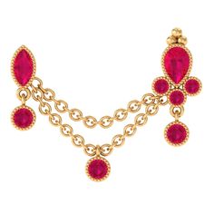 Product Details The Red Ruby Double Piercing Earring is a stunning piece of jewelry designed to be worn in a double piercing. Featuring Marquise, Pear, and Round Cut Ruby secured in a Beaded Bezel Setting connected by two gold chain, crafted with Hallmarked Gold. Product Information SKU SHP-BODYJ092210003 Length 12.5 mm Width 15.5 mm Height 2 mm Weight 0.63 gm (Approximate) RUBY INFORMATION No.of Stones 8 Pieces Total Weight 0.29 Carat (Approximate) Dimension(approx) Marquise-1.50X3.00 mm-1 PcsP Double Piercing Earring, Double Piercing, Gold Flats, Red Ruby, Cartilage Earrings, Natural Red, Bezel Setting, Body Jewelry, Gold Chain