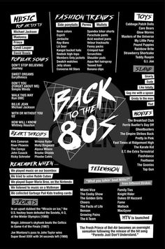 the back to the 80's flyer is shown in black and white, with an abstract