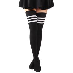 PRICES MAY VARY. ✨Premium Materal: Our extta long striped knee high socks are made of ultra soft material, which are soft to touch, breathable, stretchy, durable and comfortable for all-day wear, suitable for most girls and women. ✨Extra Long Thigh High Socks: The length from top to heel of the high thigh socks is about 27.56", and the toe to the heel is about 7.48". The socks themselves also have some elasticity to bring a true thigh-high experience to women between 5'2" and 5'9". ✨Multiple Sty Pink Thigh High Socks, High Thigh Socks, Black Thigh High Socks, Striped Knee High Socks, School Uniform Skirts, Thigh Socks, Striped Stockings, Over Knee Socks, Black Thigh High