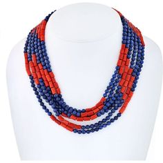 Indulge in the captivating allure of this exquisite David Webb Platinum & 18K Yellow Gold Multi-Strand Lapis and Coral Necklace. Embodied with the essence of timeless elegance, this necklace effortlessly weaves together artistry and opulence.Picture yourself draped in the luxurious beauty of this statement piece. Its multi-strand design features alternating rows of rectangular coral and round lapis lazuli beads, creating a harmonious blend of vibrant colors and textures. Each bead tells a story, Traditional Formal Necklaces With Natural Stones, Traditional Necklaces With Natural Stones For Formal Occasions, Luxury Multi-strand Gemstone Beads Necklace, Elegant Multi-strand Gemstone Necklaces, Formal Long Gemstone Beads Necklace, Formal Long Gemstone Bead Necklace, Formal Long Gemstone Beaded Necklace, Emerald Cut Diamond Ring, David Webb