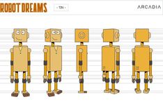 an image of robots from the animated movie robot dreams, drawn in pencil and colored paper