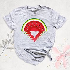 "Watermelon Sun Shirt, Summer Fruit T-Shirt, Watermelon Festival Shirt, Women Aesthetic Shirt, Fruit Sunset T-Shirt, Watermelon Party Outfits Hello, Thanks for your support. Your gladness comes first and all work is done with Love in here. Always keep your support, please:) Watermelon Sun Shirts are branded Bella+Canvas.  Watermelon Sun Shirt  Contents: - Solid colors: %100 Cotton.  - Heather colors: %52 Cotton + %48 Polyester* This ultra-soft graphic tee is made from a comfortable cotton-poly b Shirt Women Aesthetic, Watermelon Festival, Icon Shirt, Lemon Shirt, Watermelon Shirt, Sunshine Shirt, Fruit Shirt, Watermelon Party, Festival Shirt