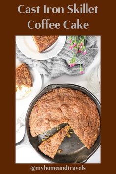 a cast iron skillet coffee cake on a table