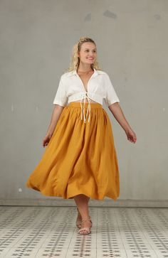 "Party, business, school, where will you want to wear this skirt? Clean,crisp and polished: YELLOW Skirt is a timeless wardrobe staple. This is a plus size version of our Daisy skirt. Be a goddess in our curvy line. For far too long, plus-size dresses have been synonymous with baggy, shapeless, and style-less outfits. But goddess like plus-size dresses do exist. Usually, as the size increases, fashion industry often just use more fabrics. Unfortunately, it is difficult to balance the amount of f Plus Size High Waisted Skirt, Yellow Pleated Skirt With Relaxed Fit For Summer, Paneled Skirt Outfit, Yellow Flared Skirt For Day Out, Yellow Long Pleated Skirt For Summer, Yellow Full Maxi Skirt For Spring, Fitted Linen Full Skirt, Vintage Linen Skirt For Spring, Mustard Lined Skirt For Spring