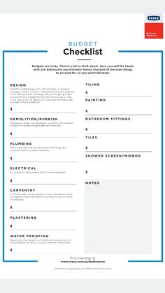 a blue and white checklist with the words budget checklist written in red on it