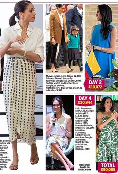 The secret signals of Meghan Markle's £90,065 of collection of clothes and jewellery she wore for her four day faux royal tour of Colombia with Prince Harry | Daily Mail Online Electric Blue Dresses, Colombian Fashion, Meghan Markle Prince Harry, Nothing New, Silk Print Dress, One Clothing, Prince Harry And Meghan, Harry And Meghan