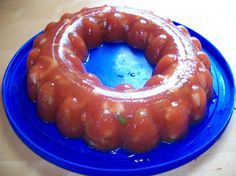 a bundt cake sitting on top of a blue plate