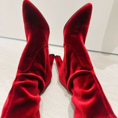 Gorgeous Velvet Boots By Stuart Weizman!!!! I Say They Can Fit A 7 Because I’m An 8 And They Almost Fit Me Size Says 6.5 However! Love These But A Tad Tight On Me! Never Worn! Gorgeous Boots!!! Red Velvet Boots, Gorgeous Boots, Velvet Boots, Stuart Weitzman, Red Velvet, Bootie Boots, Ankle Boots, Tights, Velvet