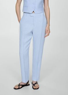 100% linen suit trousers Mango Outlet, Suit Trousers, Linen Suit, Suit Style, Total Look, Woman’s Day, Trouser Suits, Spring 2024, Pants Straight