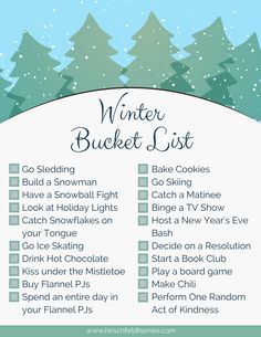 a winter bucket list with trees in the background