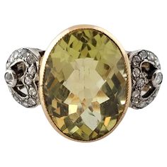 Vintage GAI Certified 18K Two Tone Gold Citrine Diamond Ring Size 6.75 This stunning ring is set with a genuine gorgeous oval rose cut green citrine stone and rose cut diamonds. GAI certificate included. Oval rose cut citrine is approx. 9.50 cts Color Grade - Green Clarity Grade - AAA Rose Cut Natural Diamonds are approx. .50 cts twt Color Grade - G-H Clarity Grade - SI1 - I The center citrine stone is milgrain bezel set and is approx. 15 mm x 11 mm. The stone is eye clean and shows very little Green Citrine, Art Deco Sapphire Ring, Oval Sapphire Ring, Vintage Cocktail Ring, Amethyst And Diamond Ring, Diamond Heart Ring, Ruby Diamond Rings, Pearl And Diamond Ring, Retro Ring