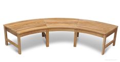 a curved wooden bench on a white background