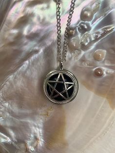 "Pentacle Crystal Necklace There is a clip on the side, it can be opened and closed, the stone inside can be removed. If you can find the same size stone, you can change it Opalite is a manmade stone and the others are natural chain length is 45cm and the pentacle circle is approximately 1inch ♡ USE THE CODE \"FREESHIPPING\" FOR ORDERS OVER 99$ ♡" Mystical Pendant Necklace With Adjustable Chain, Gothic Stainless Steel Clavicle Chain Necklace, Silver Star-shaped Metal Necklace, Sterling Silver Clavicle Crystal Necklace For Gifts, Mystical White Gold Jewelry Gift, Gothic Stainless Steel Silver Chain Jewelry, Mystical Star-shaped Jewelry Gift, Gothic Stainless Steel Pendant Necklace, Mystical Clavicle Chain Jewelry As Gift