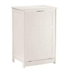 a white cabinet with two doors on the front and one door open to reveal a drawer