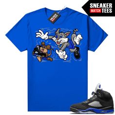 "Racer Blue 5s Jordan matching shirt by Sneaker Match Tees brand. Official Sneaker Match Tees shirt designed to match the Jordan 5 \"Racer Blue\" retro sneakers. *Sneakers are for matching purposes only, NOT included in the sale* True to size Men's shirt 100% Soft Cotton Regular Fit" Racer Blue 5s Outfit Men, Blue Hip Hop Tops For Sports, Outfits With Racer Blue 3s, Blue Hip Hop Sports Top, Jordan 5 Racer Blue Outfit, Racer Blue 5s, Blue Throwback T-shirt For Sports Season, Blue Throwback T-shirt For Sports, Jordan 3 Racer Blue