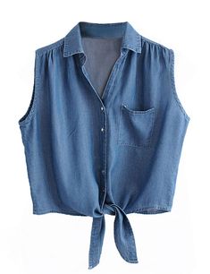 PRICES MAY VARY. Front button up closure Sleeveless short t-shirt, turn down collar, one chest pocket, self-tie swallowtail hem Casual asymmetrical chambray tee is special and attractive in daily wear,vacation,weekend,casual,work and dating Lightweight, breathable, smooth and comfortable tencel denim cotton fabric, this cute and sexy slim-fit blouse vests gives you freedom and confidence all day All items are US SIZE Tie Knot Shirt, Knot Shirt, Chambray Denim Shirt, Tencel Denim, Chic Shirts, Denim Crop Top, Short T Shirt, Fitted Blouses, Collars For Women