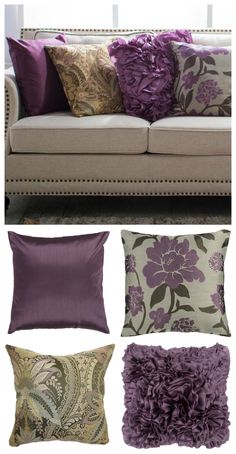 four different types of pillows on a couch