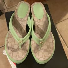 ****No Low Ball Offers!!!**** This Listing Is For A Brand New Without Box, With Tags (On Bottom Of Shoes) Pair Of Coach Pistachio (Green) Platform Wedge Flip Flops In Size 9. Please Look At All Pictures And Ask Any Questions That You May Have. ****No Low Ball Offers!!!**** Thank You For Looking And God Bless !!!! Pistachio Green Outfit, 2000 Shoes, 2000s Shoes, Random Clothing, Coach Sandals, Green Platform, Pretty Heels, Wooden Heels, Capsule Closet