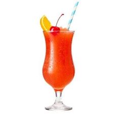 a red drink with two straws and an orange slice